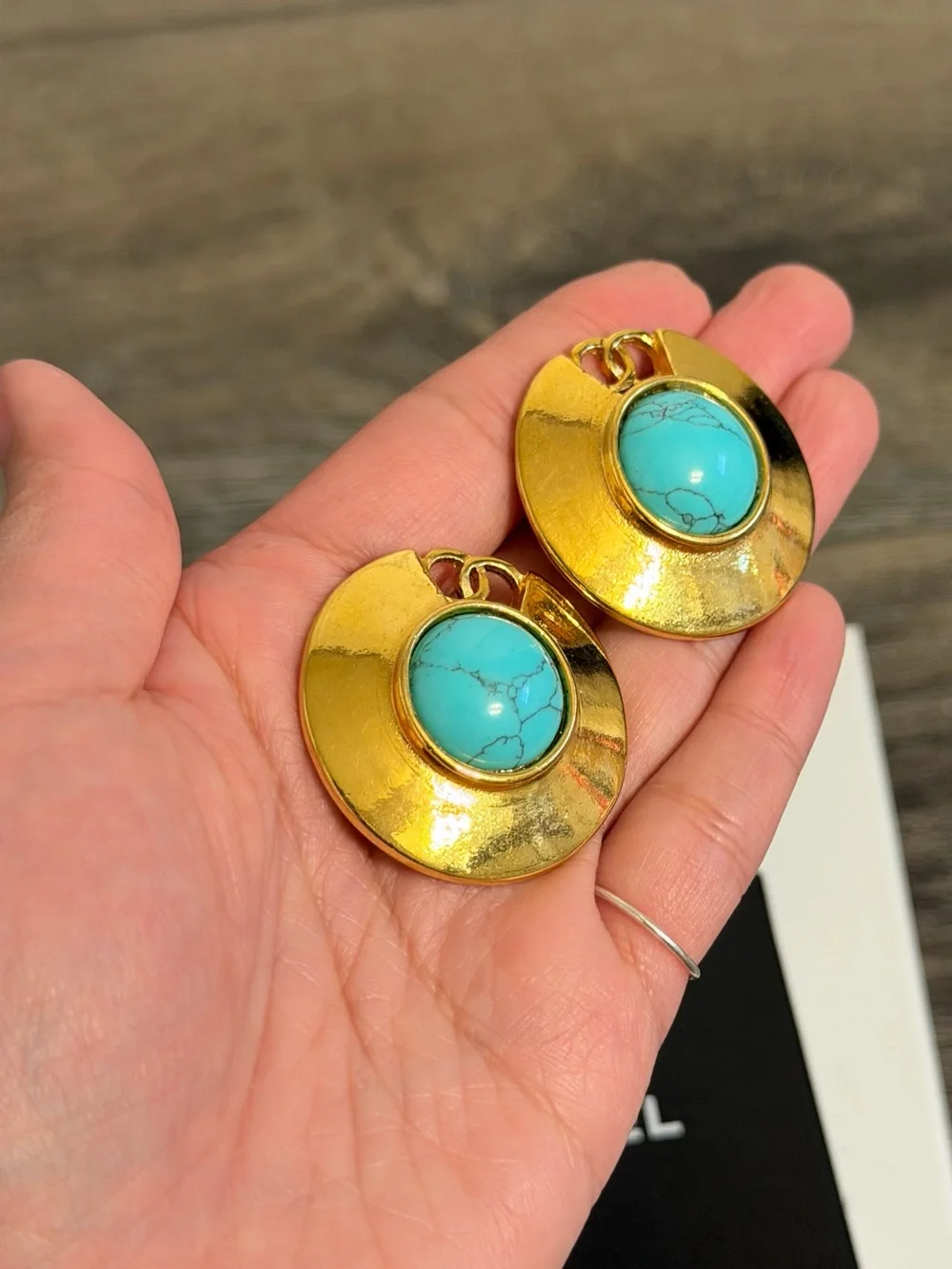 Chanel Vintage Gold Turquoise Stone CC Clip On Earrings